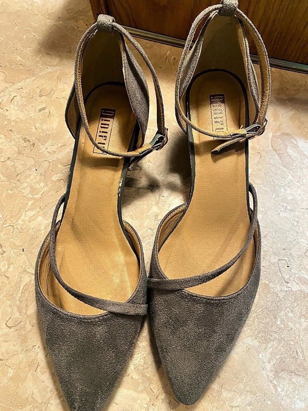 J. Renee Pointed-Toe Ankle Strap Heels in Gray